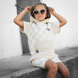 Short Sleeve Hoodie in Salt + Sand Checkered