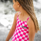 UPF50+ Girls Bow-Back One Piece Swimsuit in Bubble Gum Checkered