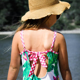 UPF50+ Girls Bow-Back One Piece Swimsuit in Palm Paradise