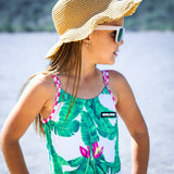 UPF50+ Girls Bow-Back One Piece Swimsuit in Palm Paradise
