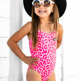 UPF50+ Girls Bow-Back One Piece Swimsuit in Bubble Gum Leopard