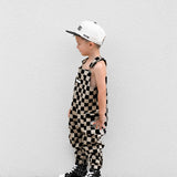 Overalls in Taupe + Black Checkered
