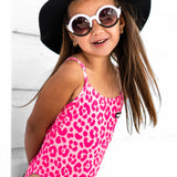 UPF50+ Girls Bow-Back One Piece Swimsuit in Bubble Gum Leopard