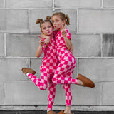 Bamboo Two Piece Set in Bubble Gum Checkered