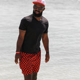 Men's Hybrid Swim Trunks in Americana Red + Black Checkered
