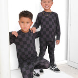 Bamboo Two Piece Set in Charcoal + Black Checkered