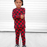 Bamboo Two Piece Set in Rebel Red + Black Checkered