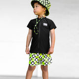 Hybrid Swim Trunks in Neon Electric Lime Smileys