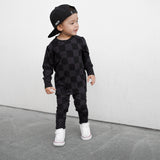 Bamboo Two Piece Set in Charcoal + Black Checkered