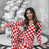 Women’s Bamboo Two Piece Set in Candy Cane Checkered