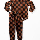 Organic Ribbed Set in Black + Rust Checkered