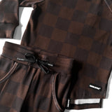 Organic Ribbed Set in Espresso Checkered