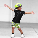 Hybrid Swim Trunks in Neon Electric Lime Smileys