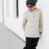 Pullover Windbreaker in Salt + Sand Checkered