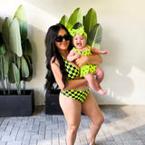 UPF50+ Women's Reversible Bikini in Neon Electric Lime x Jagger / Neon Electric Lime + Black Checkered