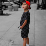 Biker Two Piece Set in Black + Charcoal Checkered