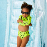 UPF50+ Cropped Two Piece Swimsuit in Neon Electric Lime x Jagger