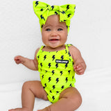 UPF50+ Girls Bow-Back One Piece Swimsuit in Neon Electric Lime x Jagger