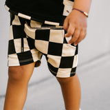Relaxed Fit Shorts in Taupe + Black Checkered