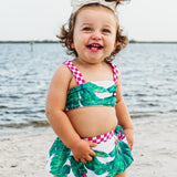 UPF50+ Retro Skirted Bikini Two Piece Swimsuit in Palm Paradise
