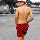 Hybrid Swim Trunks in Americana Red + Black Checkered