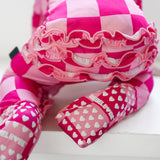 Ruffled Bamboo Zippy Sleeper in Bubble Gum Checkered
