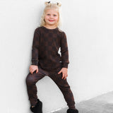 Organic Ribbed Set in Espresso Checkered