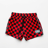 Hybrid Swim Trunks in Americana Red + Black Checkered