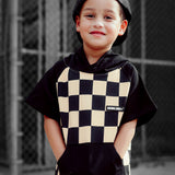 Short Sleeve Hoodie in Taupe + Black Checkered