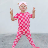 Bamboo Two Piece Set in Bubble Gum Checkered