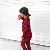 Bamboo Two Piece Set in Rebel Red + Black Checkered
