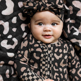 Organic Muslin Quilt in Midnight Mocha Leopard x Taupe + Black Checkered