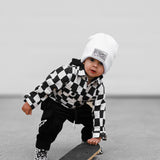 Hooded Flannel in Black + Cream Checkered