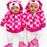Girl's Full Zip Hoodie in Bubble Gum Checkered