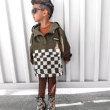 Pullover Windbreaker in Olive Checkered