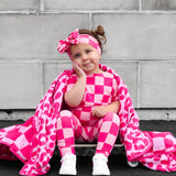 Bamboo Two Piece Set in Bubble Gum Checkered