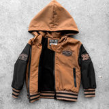 Hydro Letterman Jacket in Black + Rust
