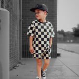 Everyday Cotton Shorts Set in Taupe + Black Checkered