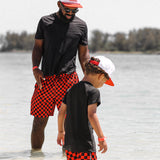 Men's Hybrid Swim Trunks in Americana Red + Black Checkered