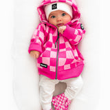 Girl's Full Zip Hoodie in Bubble Gum Checkered