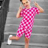 Biker Two Piece Set in Bubble Gum Checkered