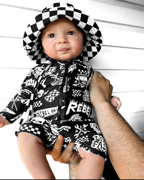 UPF50+ Swim Romper in Live Fast