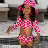 UPF50+ Cropped Two Piece Swimsuit in Bubble Gum Checkered