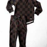 Organic Ribbed Set in Black + Cocoa Checkered