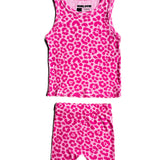 Tank + Biker Two Piece Set in Bubble Gum Leopard