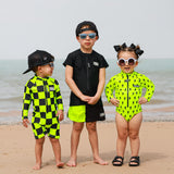 Hybrid Swim Trunks in Neon Electric Lime + Black Colorblock