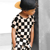 Biker Two Piece Set in Taupe + Black Checkered