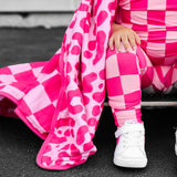 Organic Muslin Quilt in Bubble Gum Checkered x Bubble Gum Leopard