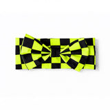 UPF50+ Swim Bow in Neon Electric Lime + Black Checkered