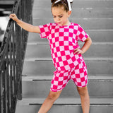 Biker Two Piece Set in Bubble Gum Checkered
